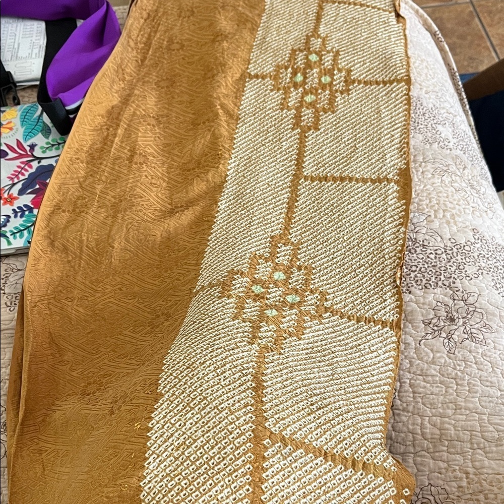 Elegant Gold and Cream Patterned Scarf Textured